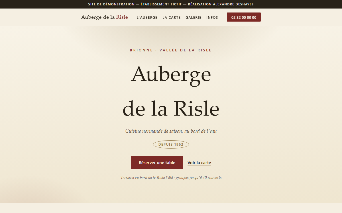 Aperçu du site de démonstration Auberge de la Risle