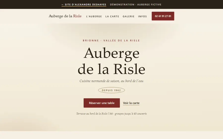 Aperçu du site de démonstration Auberge de la Risle