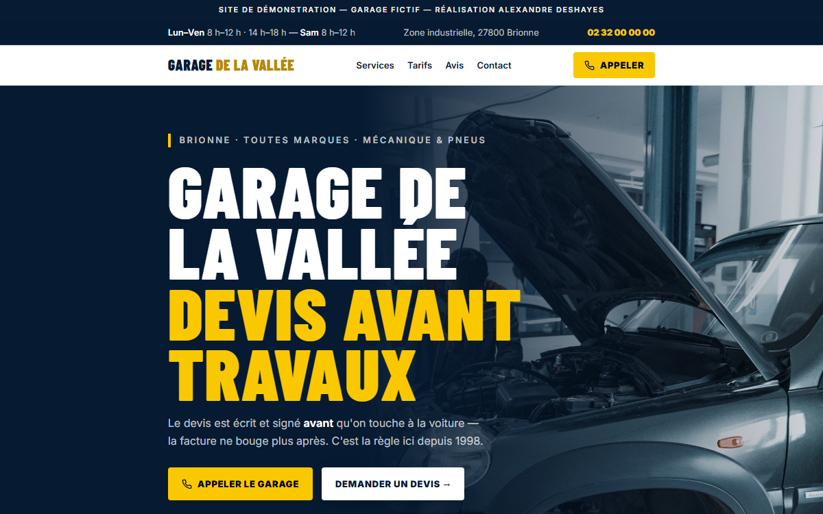 Aperçu du site de démonstration Garage de la Vallée