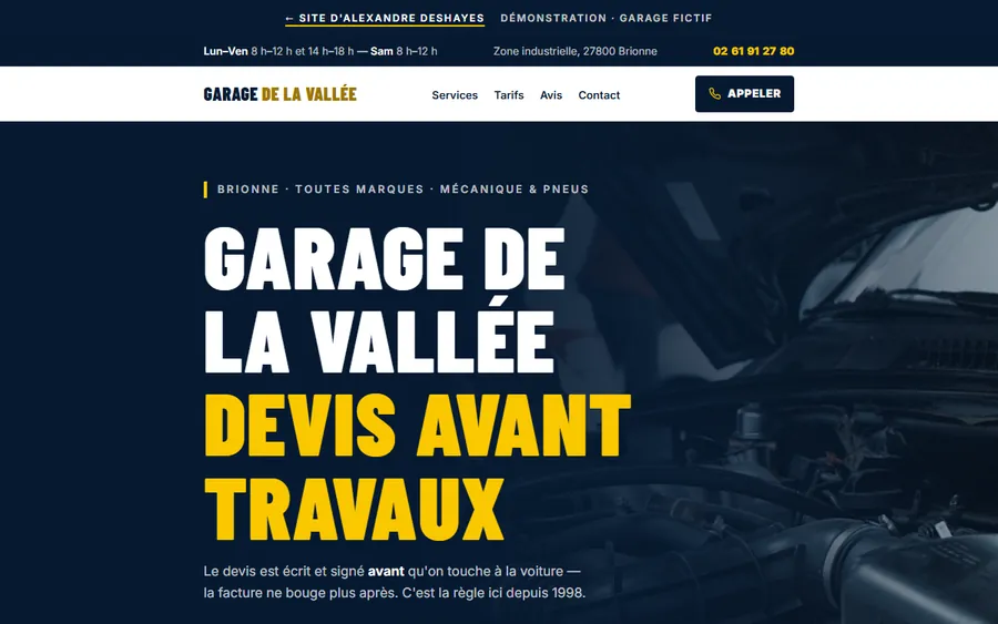 Aperçu du site de démonstration Garage de la Vallée