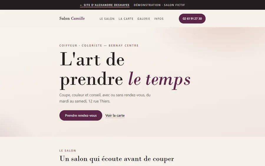 Aperçu du site de démonstration Salon Camille