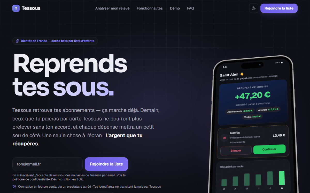 Aperçu de l'application Tessous